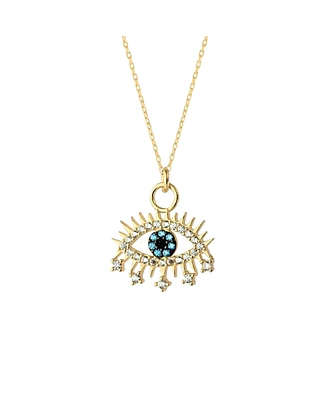 Spero London Evil Eye Blue Eye Eyelash Sterling Silver Pendant Necklace