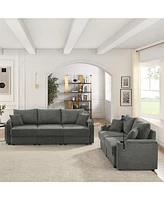 Modern 2-Piece Corduroy Sofa Set with Storage, Cup and Phone Holders