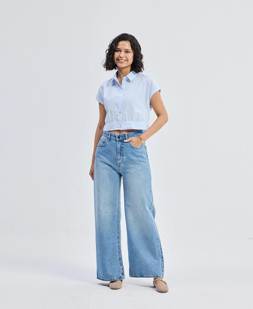 Reistor Women's Oversized Crop Shirt Classic Stripes