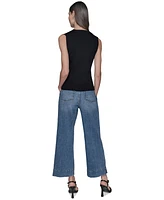 Karl Lagerfeld Paris Women's Ribbed Button-Front Sweater Tank Top