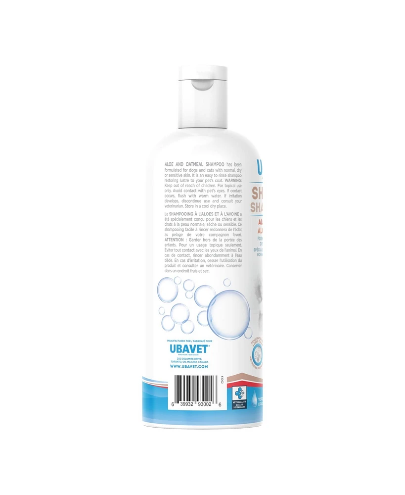 Ubavet Aloe & Oatmeal Shampoo for Dogs & Cats – Gentle Hydrating Formula – (16.9 fl oz / 500ml)