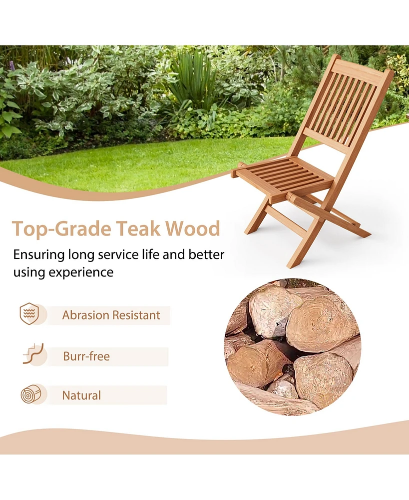 Gymax Set of 2 Indonesia Teak Wood Outdoor Chair Folding Portable Patio Chair w/ Slatted Seat & Back