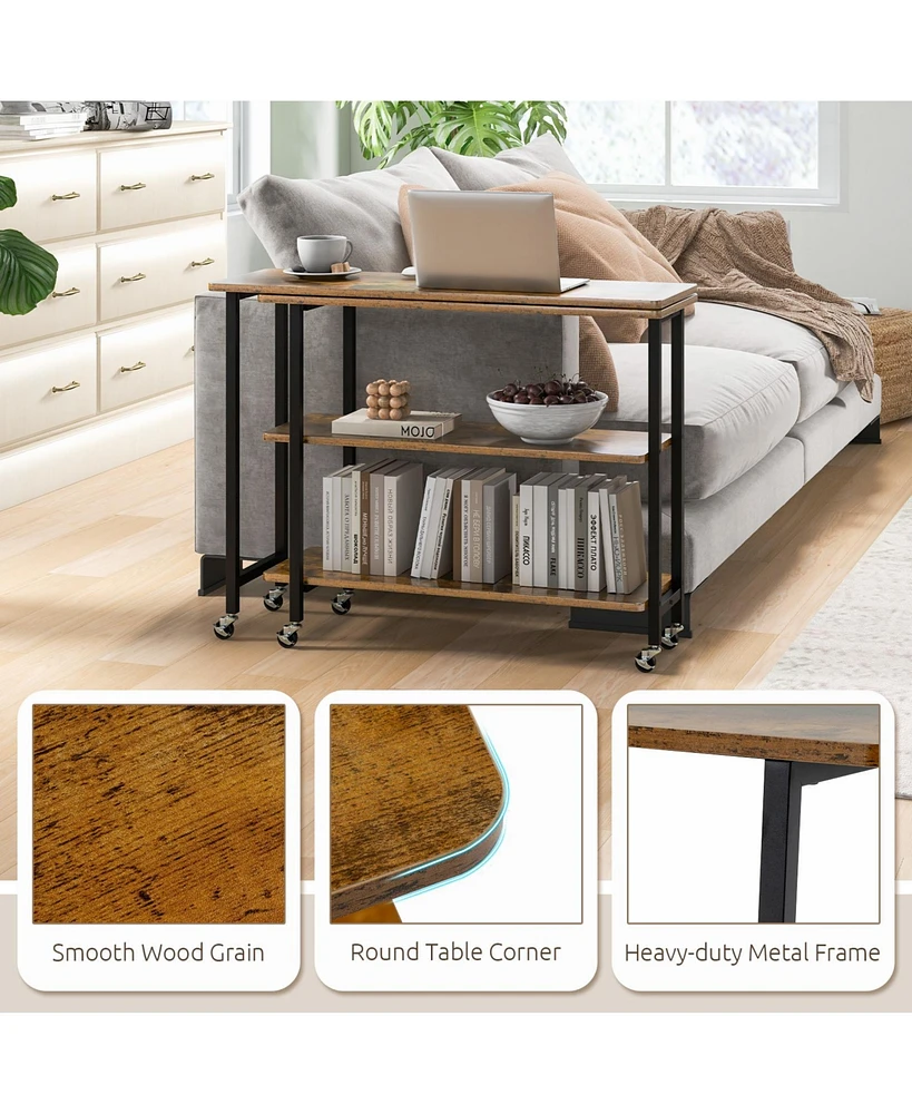360° Rotating Sofa Side Table with 2-Tier Storage Shelves