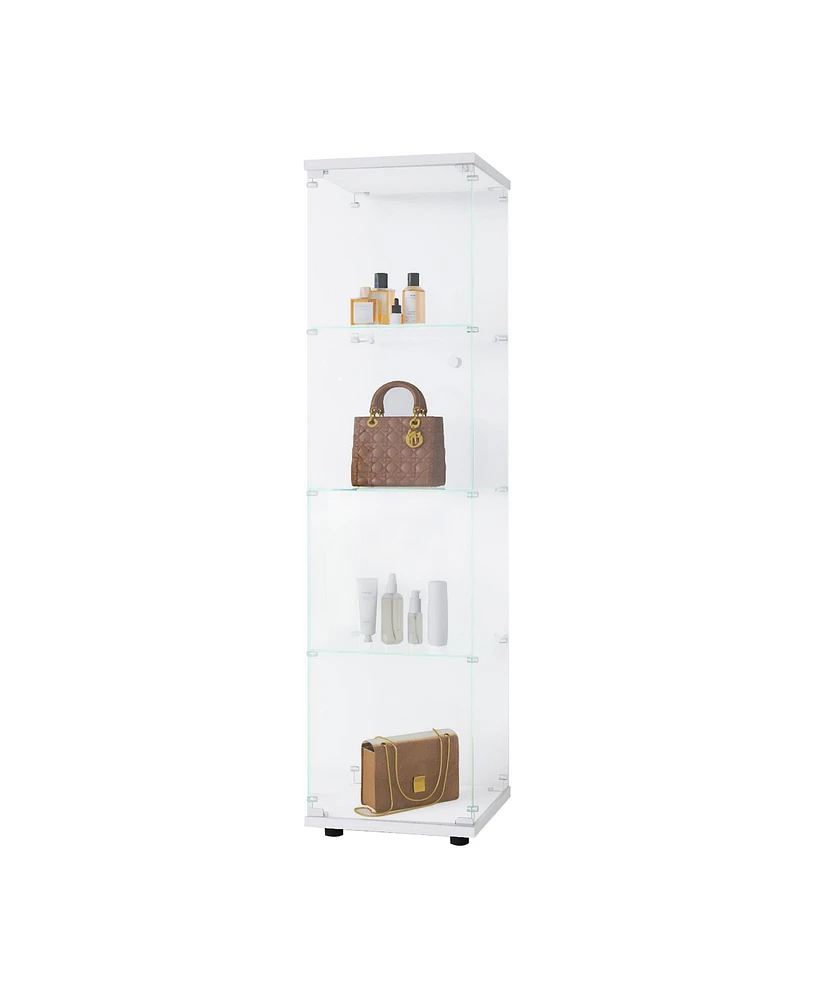 Glass Display Cabinet 4 Shelves with Door, Floor Standing Curio Bookshelf for Living Room Bedroom Office, 64.7" 16.7" 14.3" white