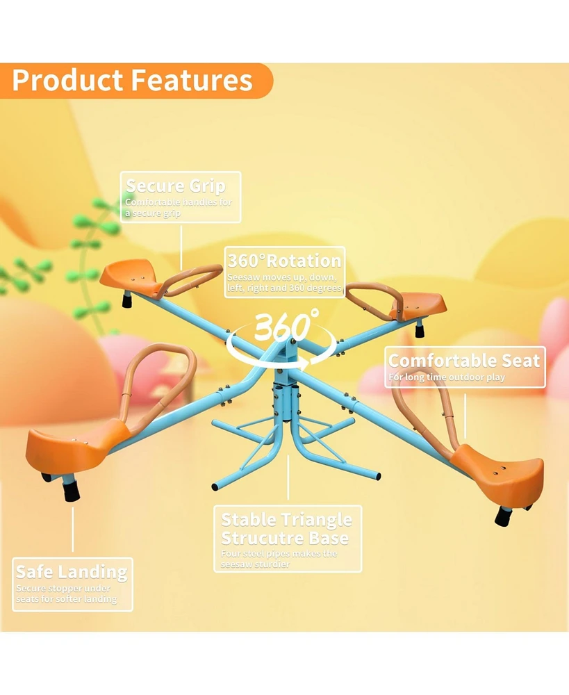 Outdoor Kids Spinning Seesaw Sit and Spin Teeter Totter， Outdoor Playground Equipment Swivel Teeter Totter for Backyard