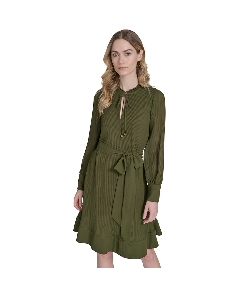 Eliza J Women's Solid-Color Pleated Chiffon Tie-Belt Dress