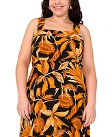 Vince Camuto Plus Tropical-Print Square-Neck Smocked-Back Sleeveless Maxi Dress