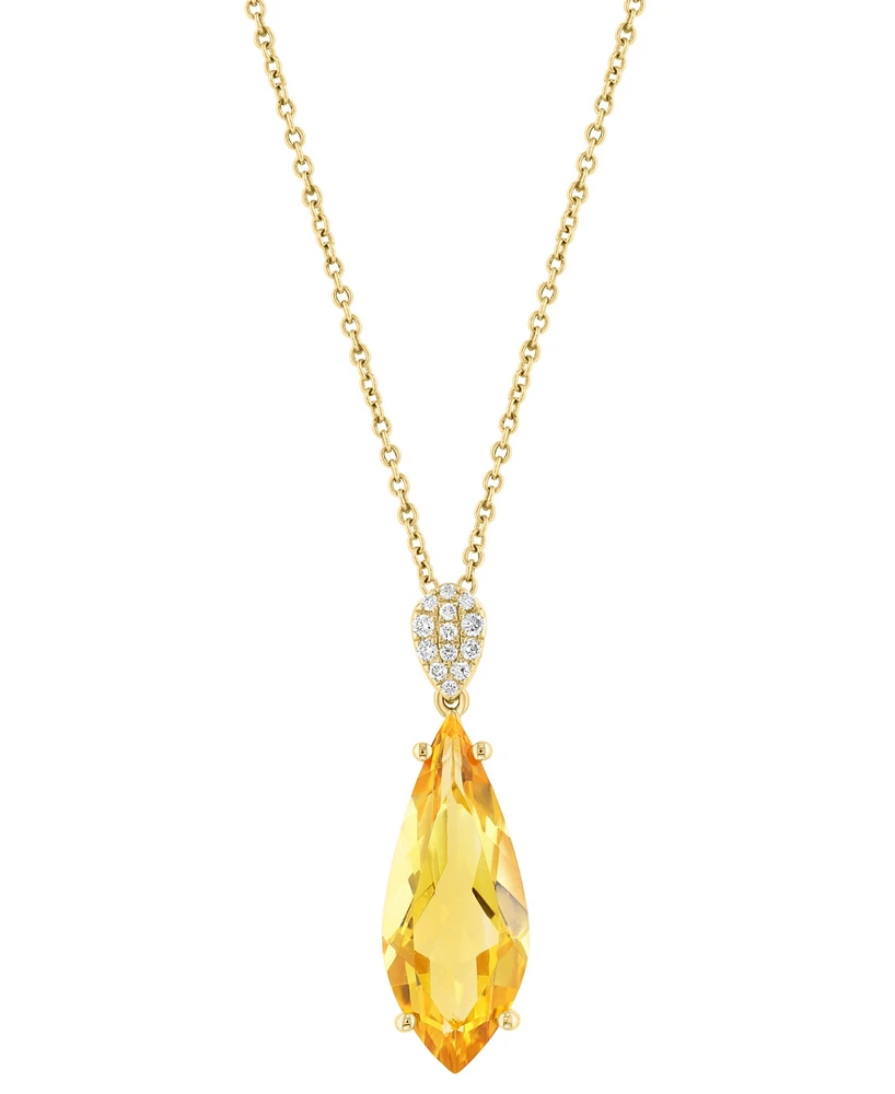 Effy Citrine (4-1/3 ct. t.w.) & Diamond (1/20 ct. t.w.) Pendant Necklace in 14k Yellow Gold, 17" + 1" extender