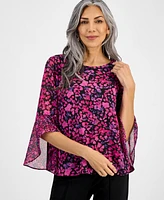 Kasper Women's Printed Ruffle-Sleeve Blouse, Regular & Petite
