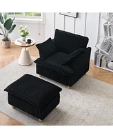 Corduroy Sofa with Ottoman & Pillows