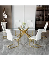 Modern Glass Dining Set: 6 Chairs, Gold Table & Chair Legs