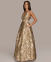 Donna Karan New York Women's Metallic-print Surplice Neck Gown