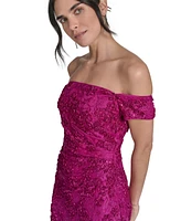Jessica Howard Petite Soutache Floral Lace Off-the-shoulder Gown