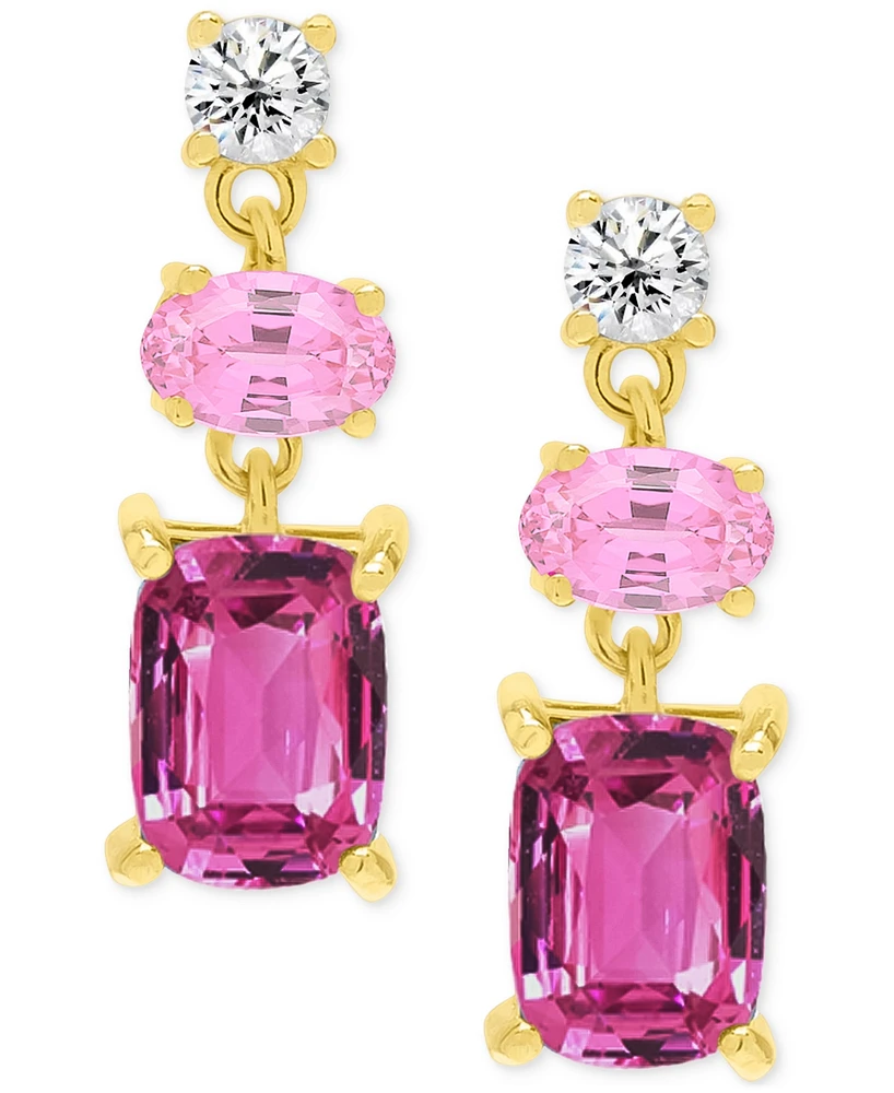 Lab Grown Pink Sapphire (1-3/4 ct. t.w.) & Lab Grown White Sapphire (1/5 ct. t.w.) Triple Drop Earrings in 14K Gold-Plated Sterling Silver