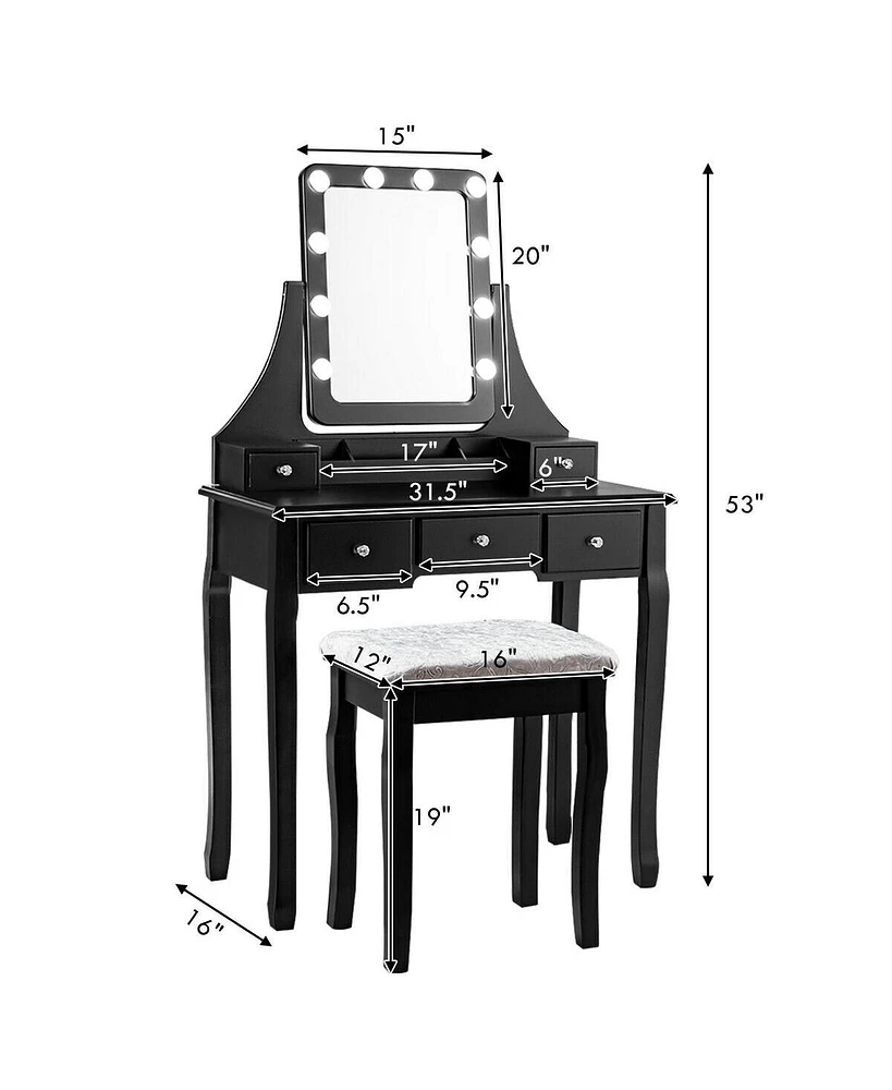 Vanity Dressing Table Set with 10 Dimmable Bulbs and Cushioned Stool