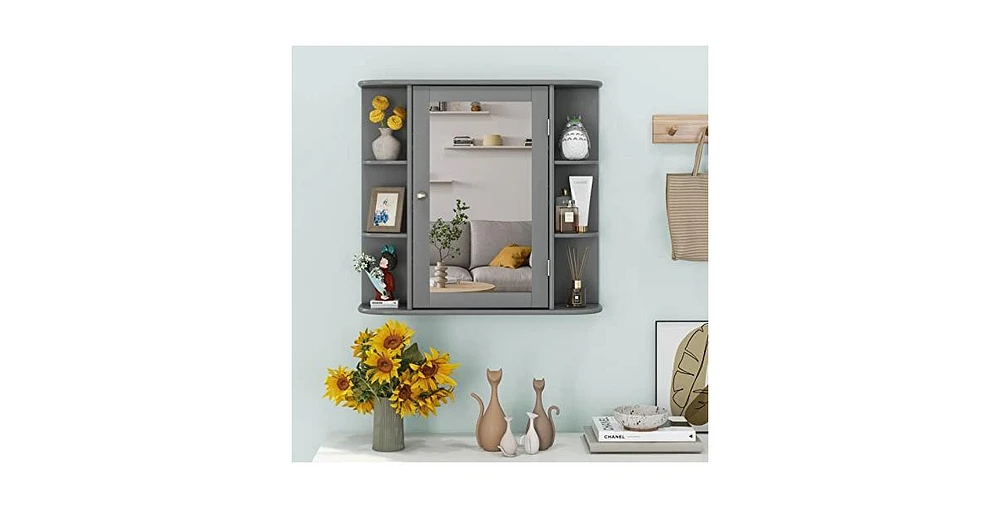 Wall-Mounted Bathroom Mirror Cabinet with Storage Shelves