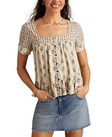 Lucky Brand Women's Block Print Button-Front Top