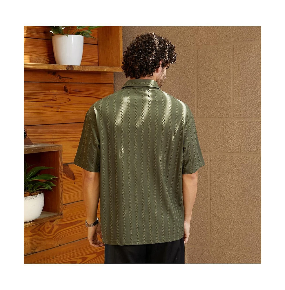 Campus Sutra Men's Army Green Spiralknot-Tactile Oversized Polo T-Shirt