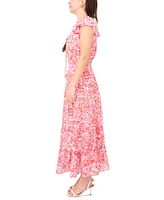 Sam & Jess Petite Printed V-Neck Smocked-Waist Maxi Dress