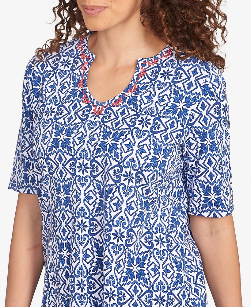 Ruby Rd. Petite Pacific Medallions Embellished Knit Top