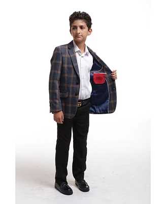 Elie Balleh Toddler Navy Slim Fit Premium Wool Checkered Blazer