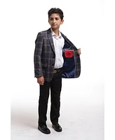 Elie Balleh Toddler Navy Slim Fit Premium Wool Checkered Blazer