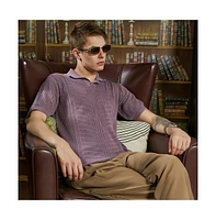Campus Sutra Men's Mauve Purple Stripe-Textured Polo T-Shirt