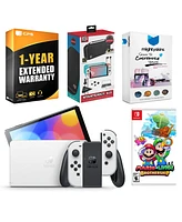 Nintendo Switch White Oled Console with Mario & Luigi: Brothership, Surge Accessory Gaming Kit, MightySkins Console and Controller Skin Voucher