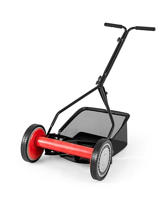 Professional Push Lawn Mower with 5 Steel Blades and Removable Grass Catcher Bag