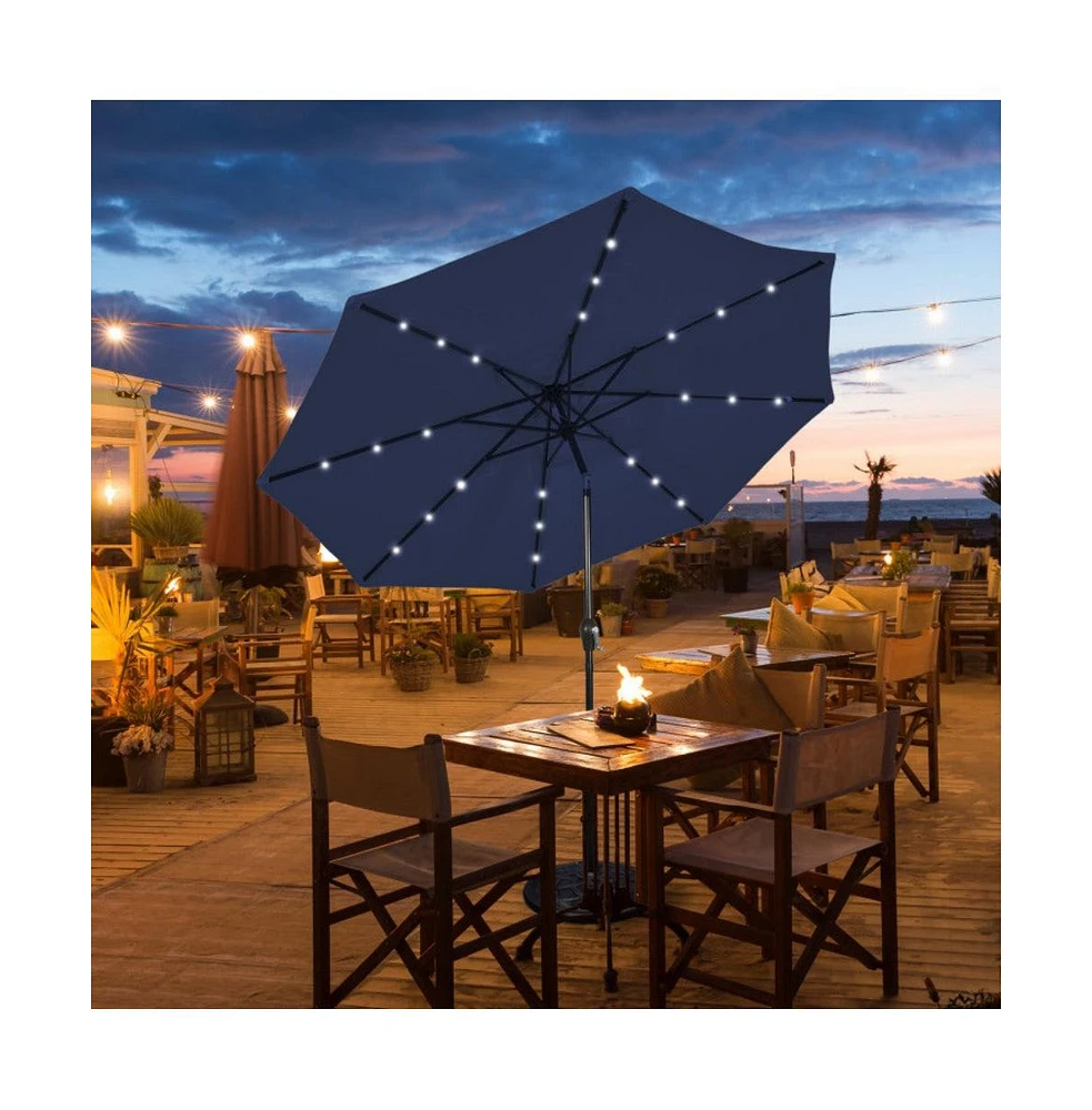 9 Feet Solar Led Lighted Patio Market Umbrella with Tilt Adjustment without Base