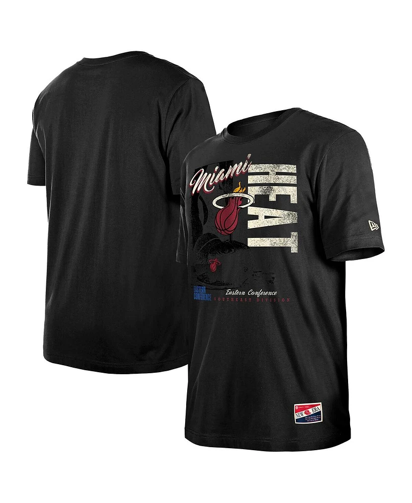 New Era Men's Black Miami Heat Distressed Throwback Vintage Color Pack T-Shirt