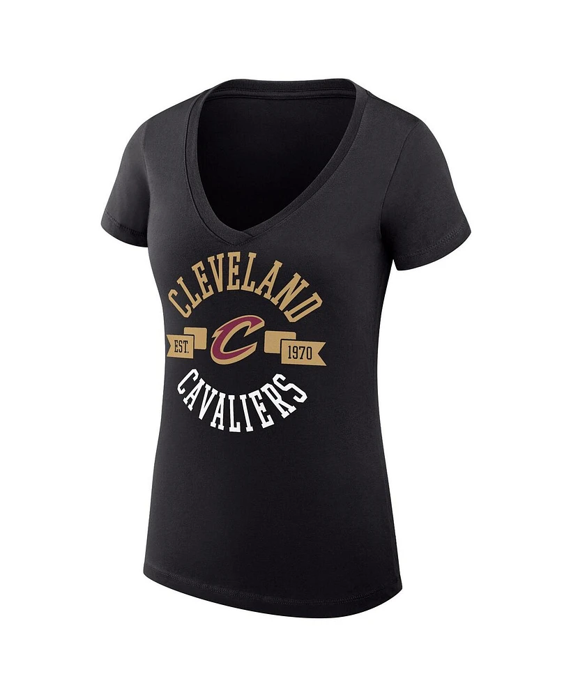 G-iii 4Her by Carl Banks Women's Black Cleveland Cavaliers Large City Logo Fitted V-Neck T-Shirt