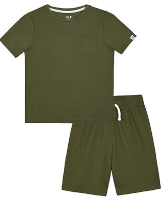 Max & Olivia Big Boys Waffle Thermal Top Shorts Pajama Set