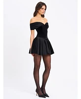 Miss Circle Women's Echo Black Velvet Off-shoulder Pleated Mini Dress
