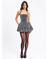 Miss Circle Women's Naomie Crystal Embellished Bubble Hem Halter Mini Dress