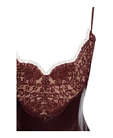 Miss Circle Women's Shelby Dark Brown Faux Leather with Lace Mini Dress