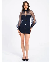 Miss Circle Women's Shelby Black Faux Leather with Lace Mini Dress