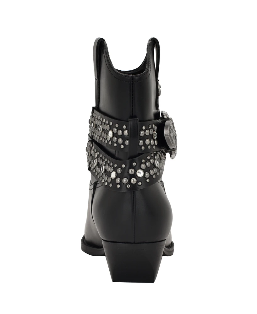 Guess Women's Lansly Embellished Buckle Western Booties