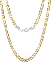 Steeltime Unisex Sterling Silver and 18K Gold Plated Diamond Cut Curb Link Necklace