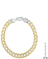 Steeltime Unisex Two-Tone Sterling Silver and 18K Gold Plated Diamond Cut Curb Link Bracelet