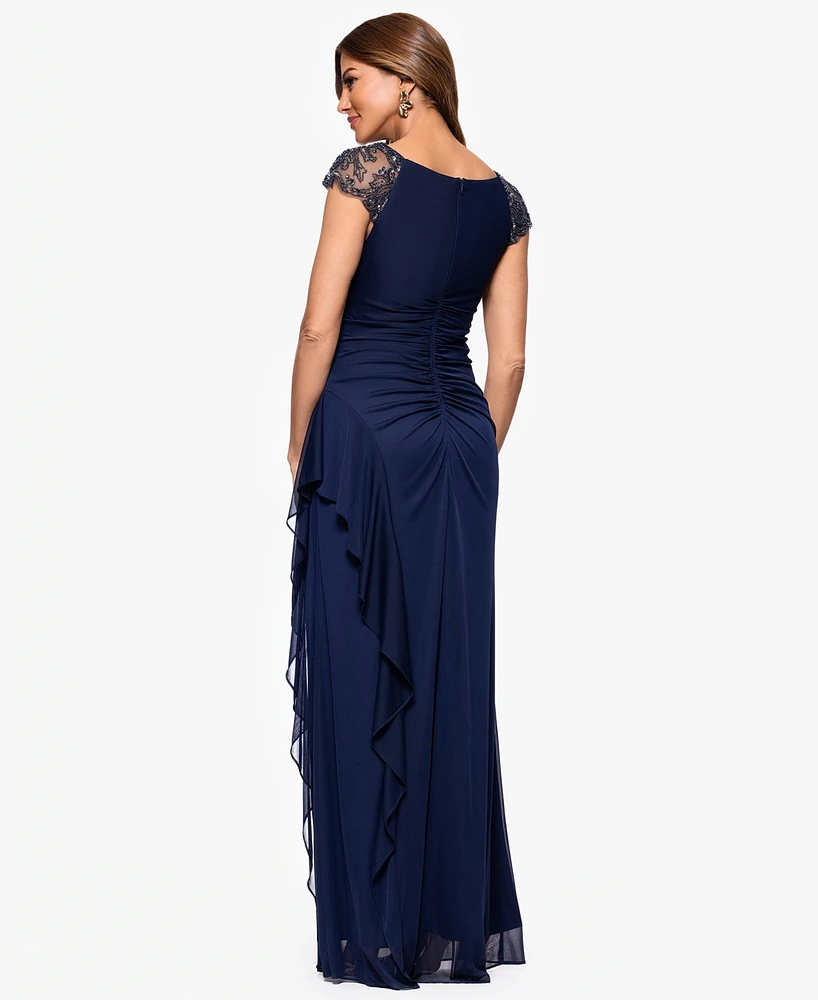 Xscape Women's Boat-Neck Long Sheath Dress