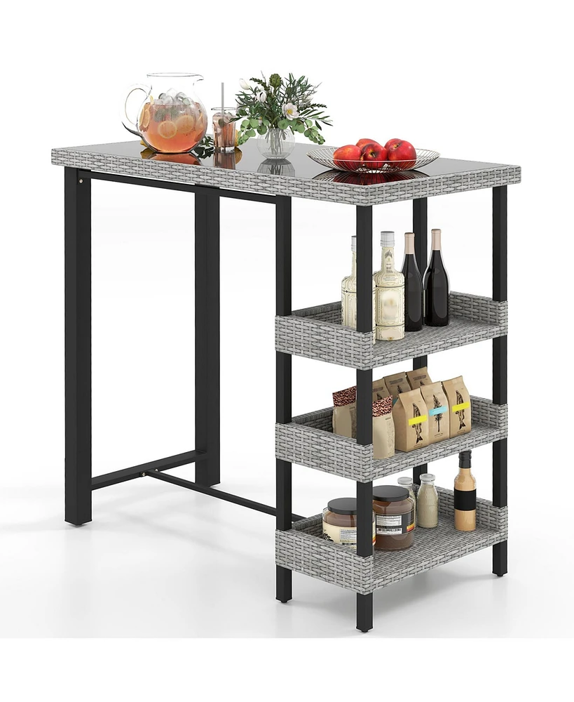 Outdoor Bar Table with Tempered Glass Top for Patio Deck or Poolside