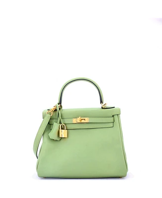 Pre-Owned Hermes Kelly 25 Handbag Green Swift with Gold Hardware