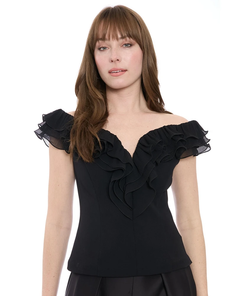 Muse Women's Scuba Crepe Ruffled-Neckline Top