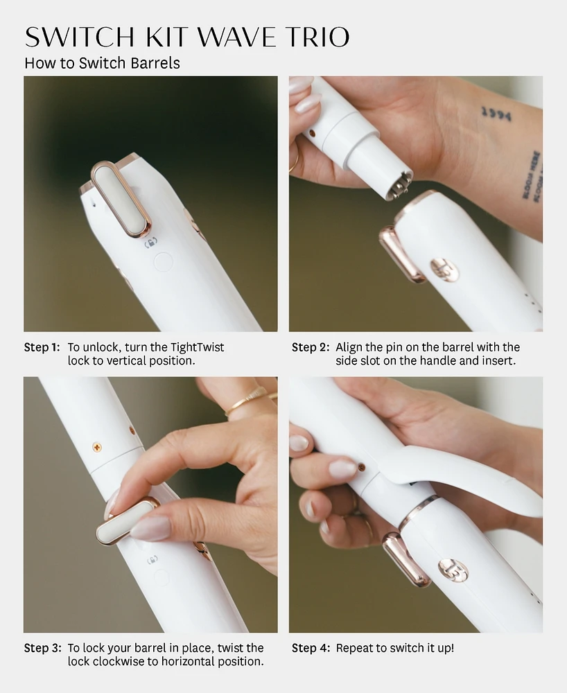 T3 Switch Kit Wave Trio Professional Ionic Interchangeable Curling Iron with 3 CeramicClip & Wand Barrels for Curling and Waving
