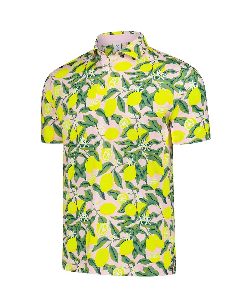 Puma Men's Pink Arnold Palmer Mattr Lemon Branch Polo Shirt