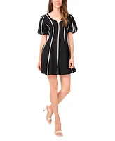 1.state Women's Piped Short-Sleeve Fit & Flare Dress