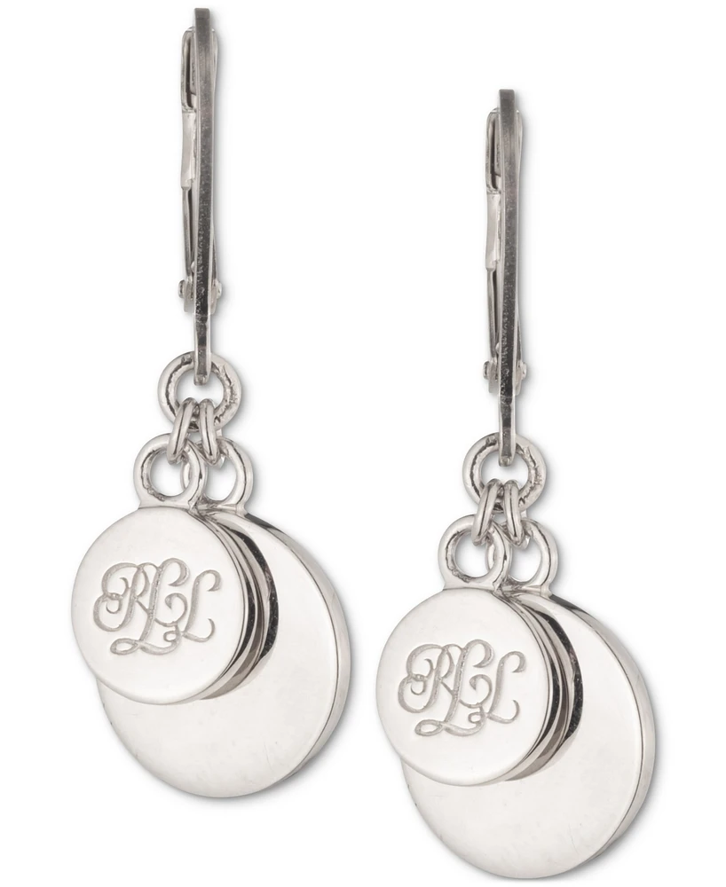 Lauren Ralph Lauren Sterling Silver Script Coin Drop Earrings