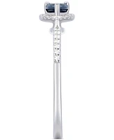 Sapphire (1/2 ct. t.w.) & Diamond (1/6 ct. t.w.) Pear Halo Ring in 10k White Gold