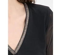 Jm Collection Women's Tulip-Sleeve Mixed-Media Top, Exclusively at Macy's